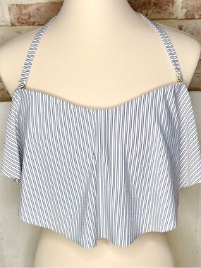 Xhilaration Striped Bandeau Flounce Bikini Top 14W NWT Blue White Halter Swim